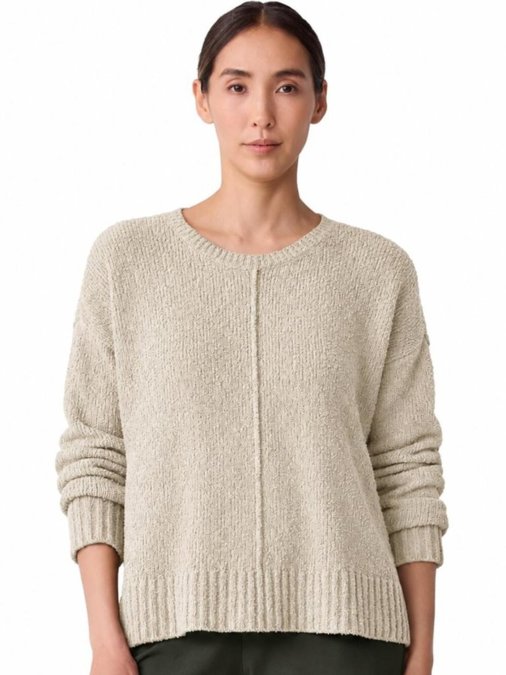 NWT Eileen Fisher Chalk Organic Cotton/Cashmere Fluff Crew Neck Sweater